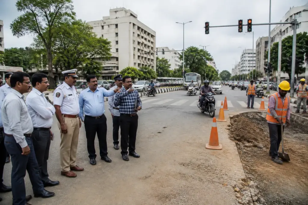 Telangana road safety officials reviewing urban traffic and road infrastructure