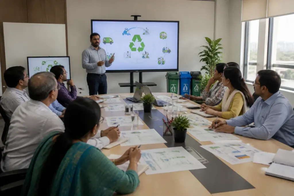 Malkajgiri waste management officials at an urban solid waste capacity-building programme