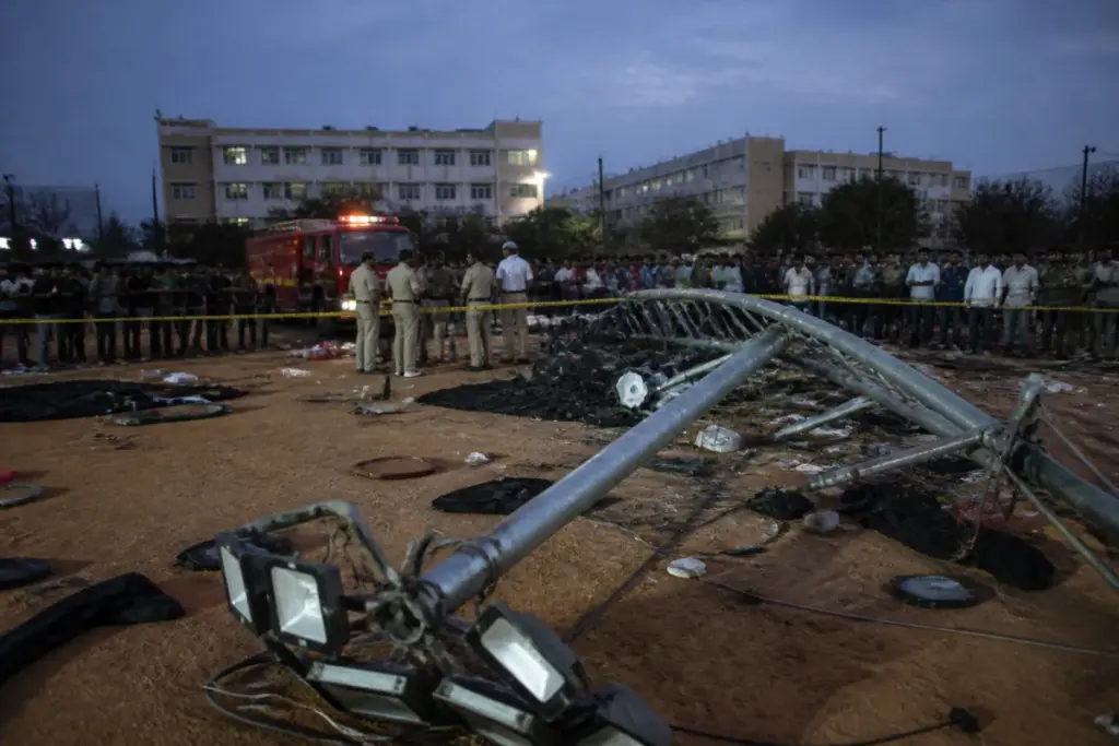MVSR Engineering College accident site after lighting poles collapsed during a student Dandiya event