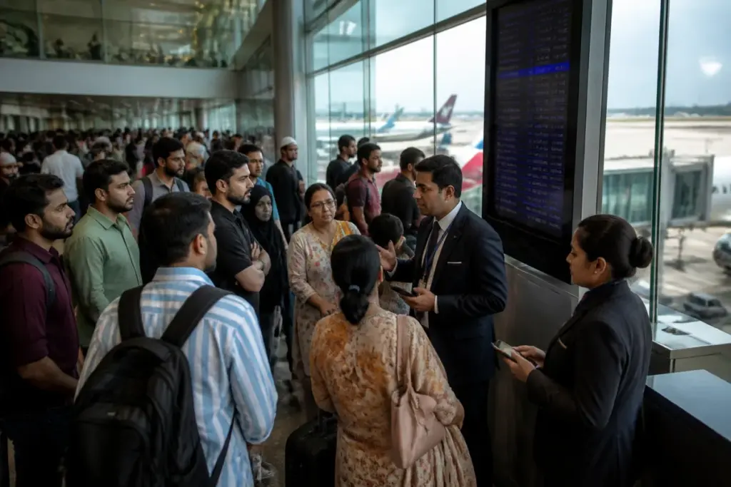 Air India Saudi flights disruption affecting passengers at an airport terminal