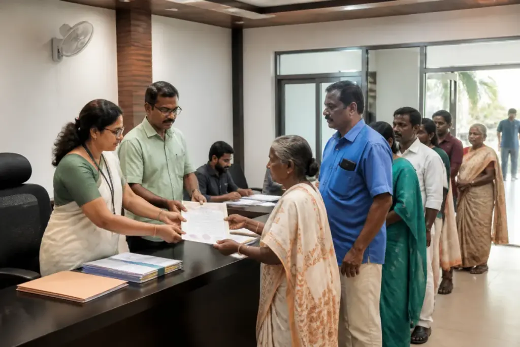 Kerala land title deeds being distributed at a Smart Village Office in Kochi