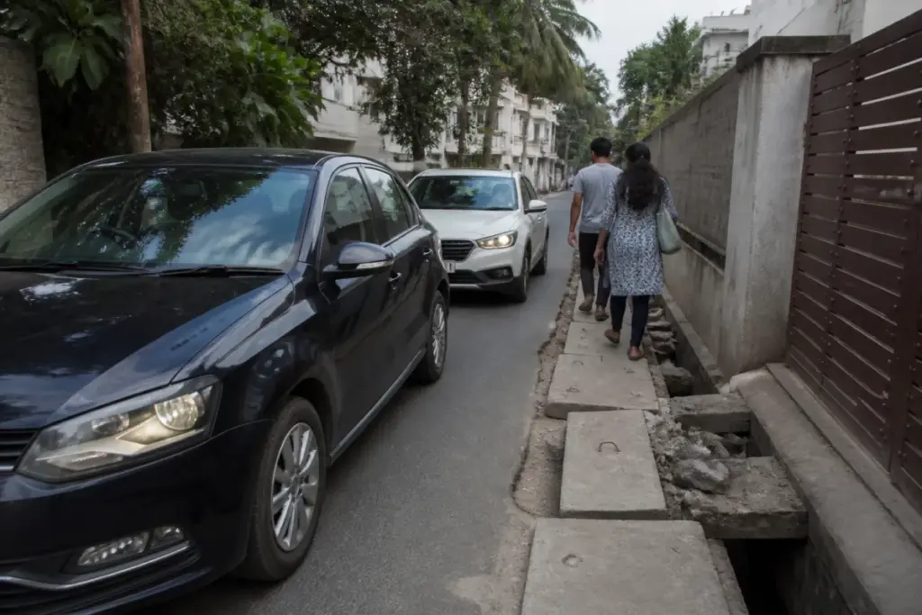 Cement slabs narrowing Kasturba Road and obstructing Bengaluru traffic