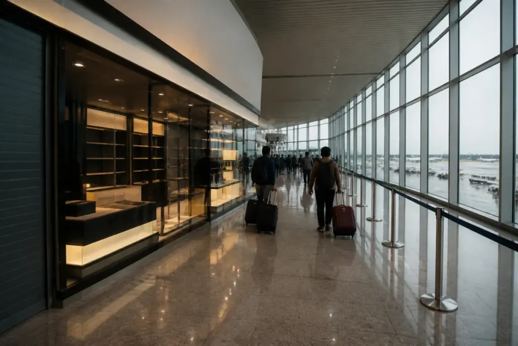 Kolkata airport international terminal where duty-free shops remain closed
