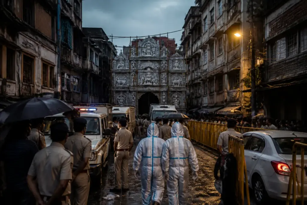 Kolkata puja pandal stampede site sealed after a fatal crowd crush in north Kolkata