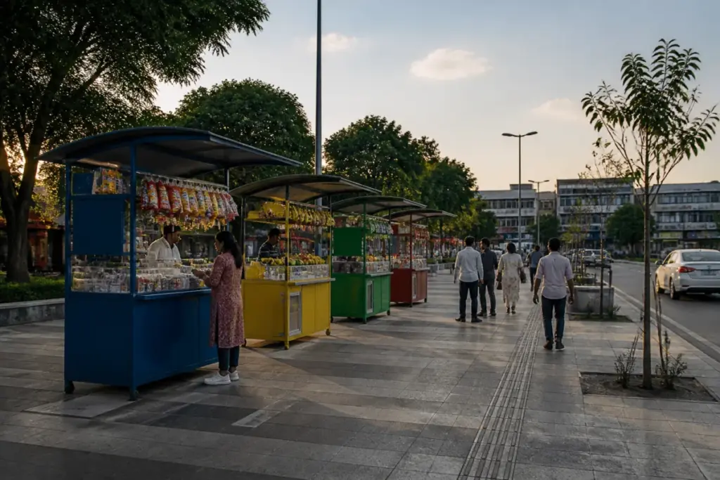 Proposed colour-coded carts for Chandigarh street vendors in an organised vending zone