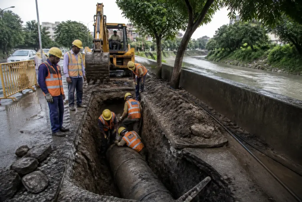 Chandigarh sewer line work near the Sukhna Choe and Industrial Area Phase I