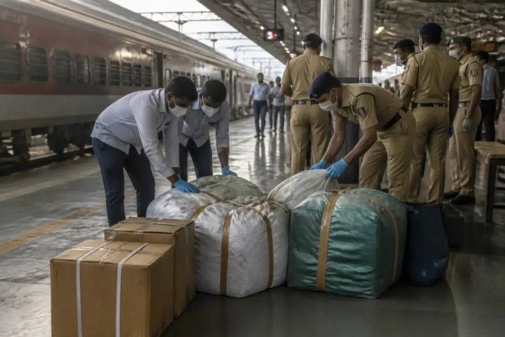 Sabarmati railway station liquor seizure during a police operation in Ahmedabad