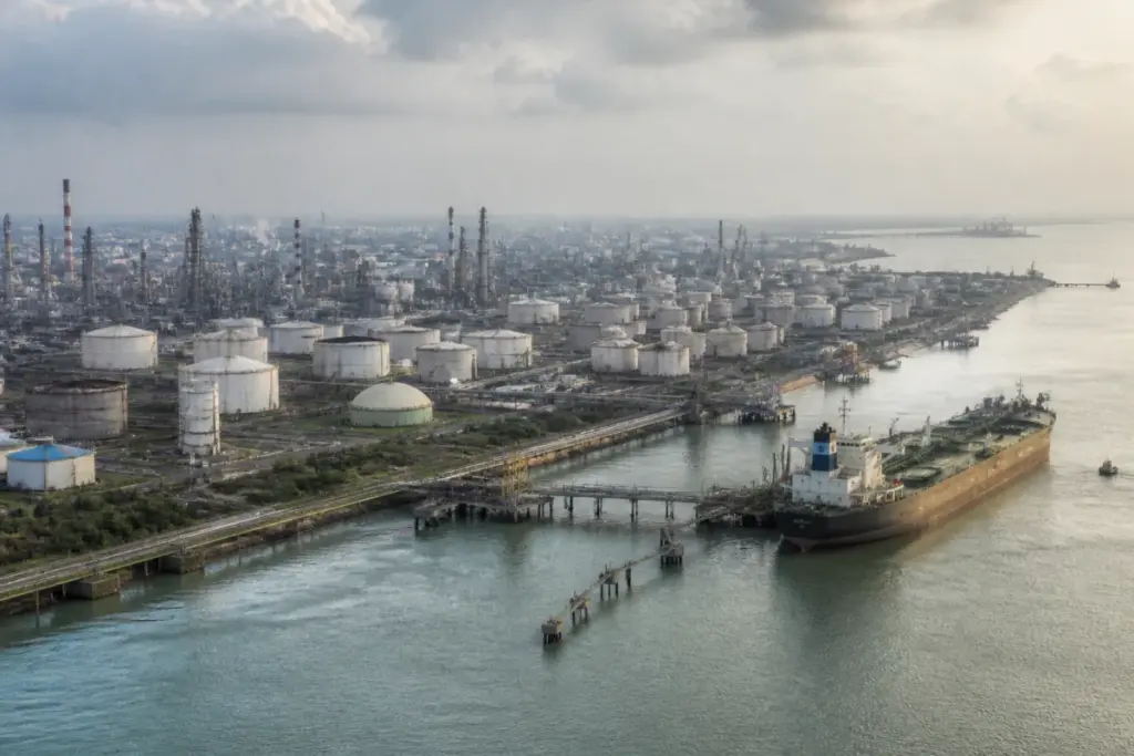 Indian refiners processing Russian crude at a Gujarat refinery and exporting fuel