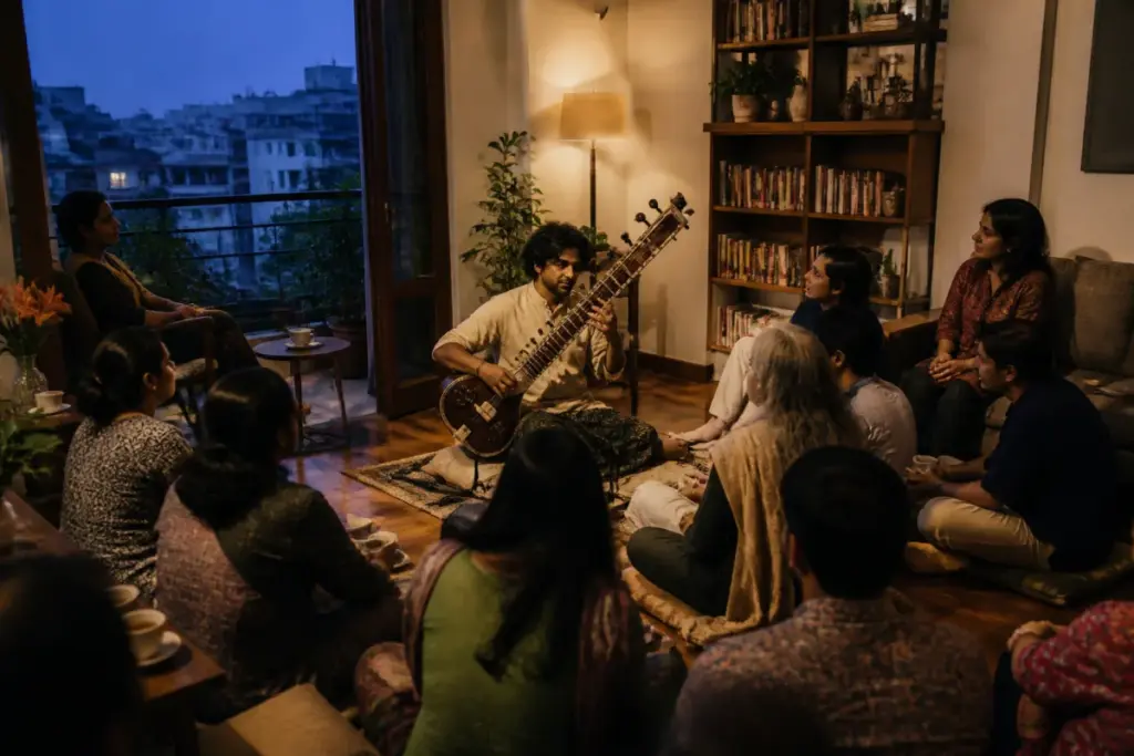 Intimate music gigs India hosted in a warmly lit urban living room
