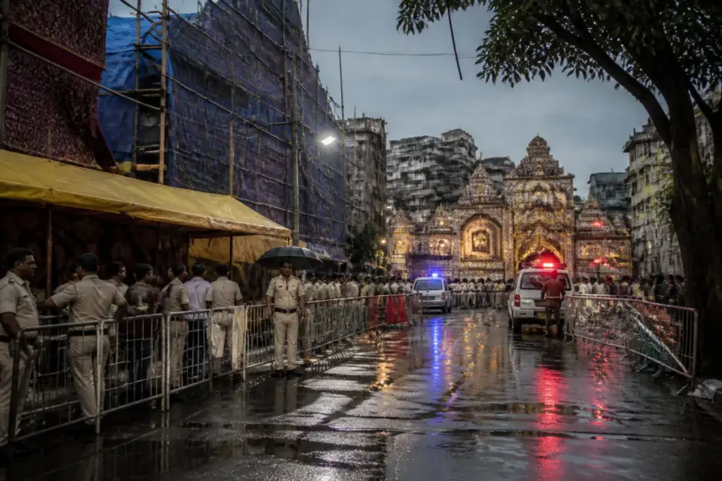 Kolkata stampede aftermath near a crowded Durga Puja pandal