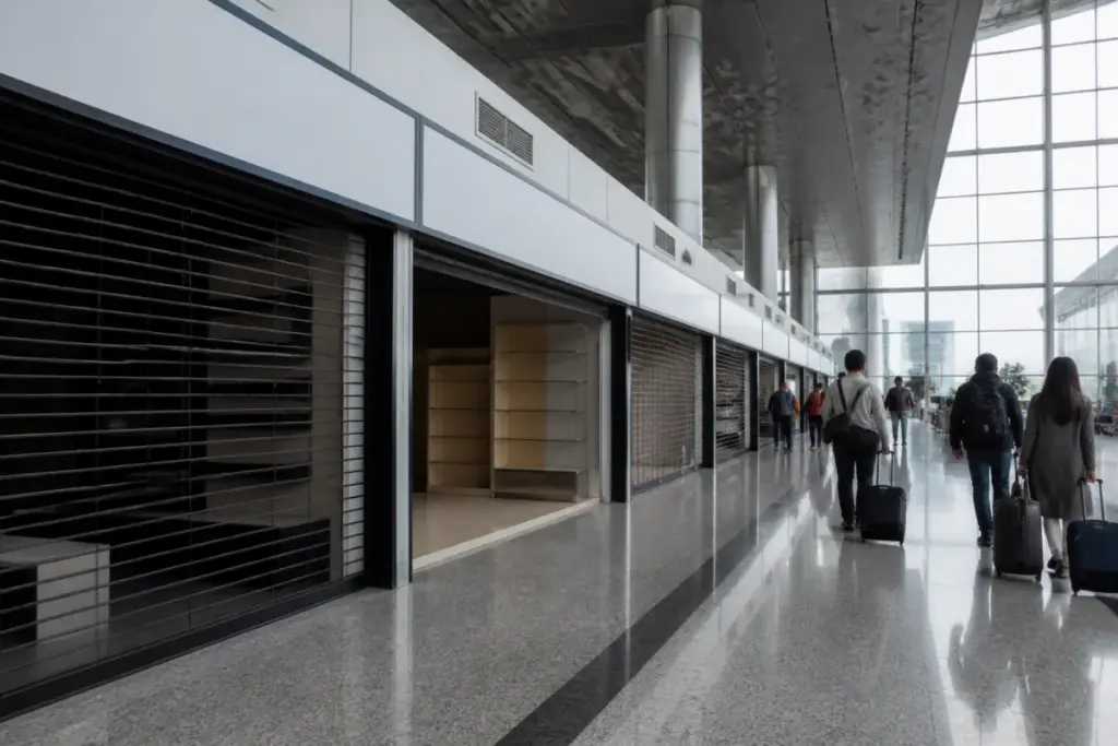 Closed duty-free shops in Kolkata airport's international terminal