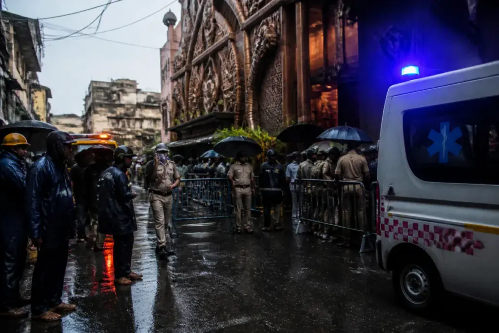 Kolkata puja pandal stampede site sealed after a fatal crowd surge in a narrow exit passage