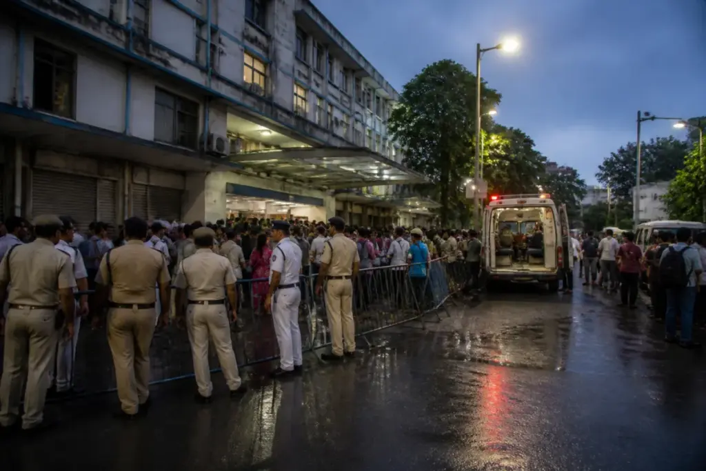 Kolkata pandal stampede aftermath outside a hospital as security is heightened