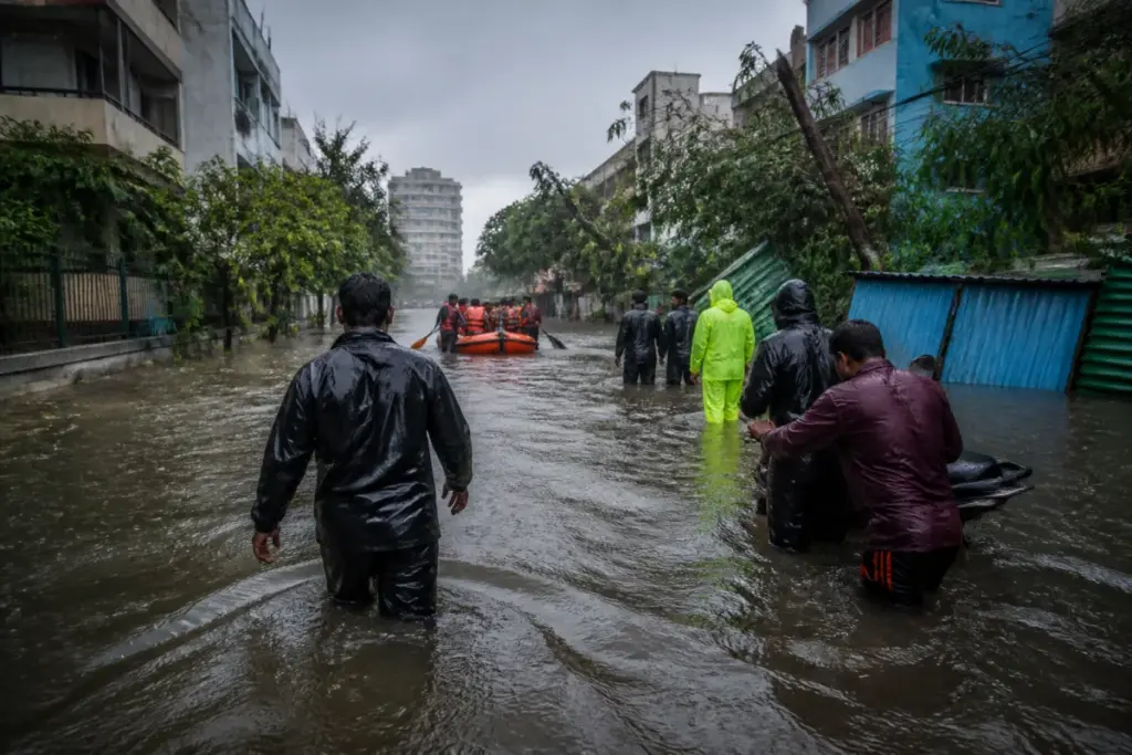 Chennai rainfall flooding a low-lying city street during the Northeast monsoon