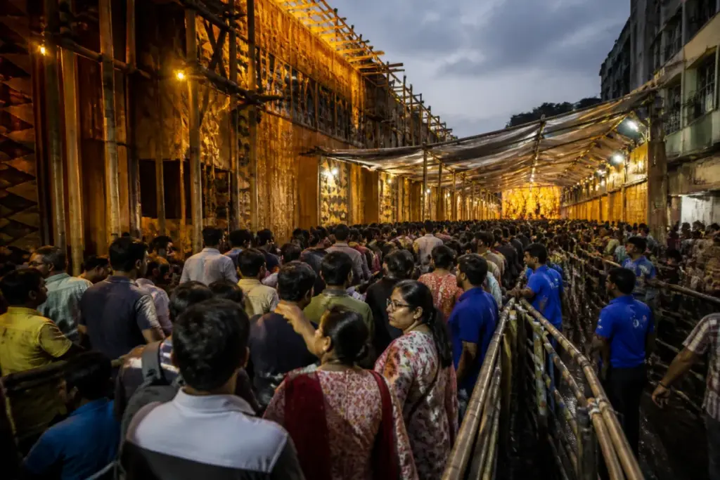 Crowded Chorbagan pandal during Durga Puja after the reported fatal accident