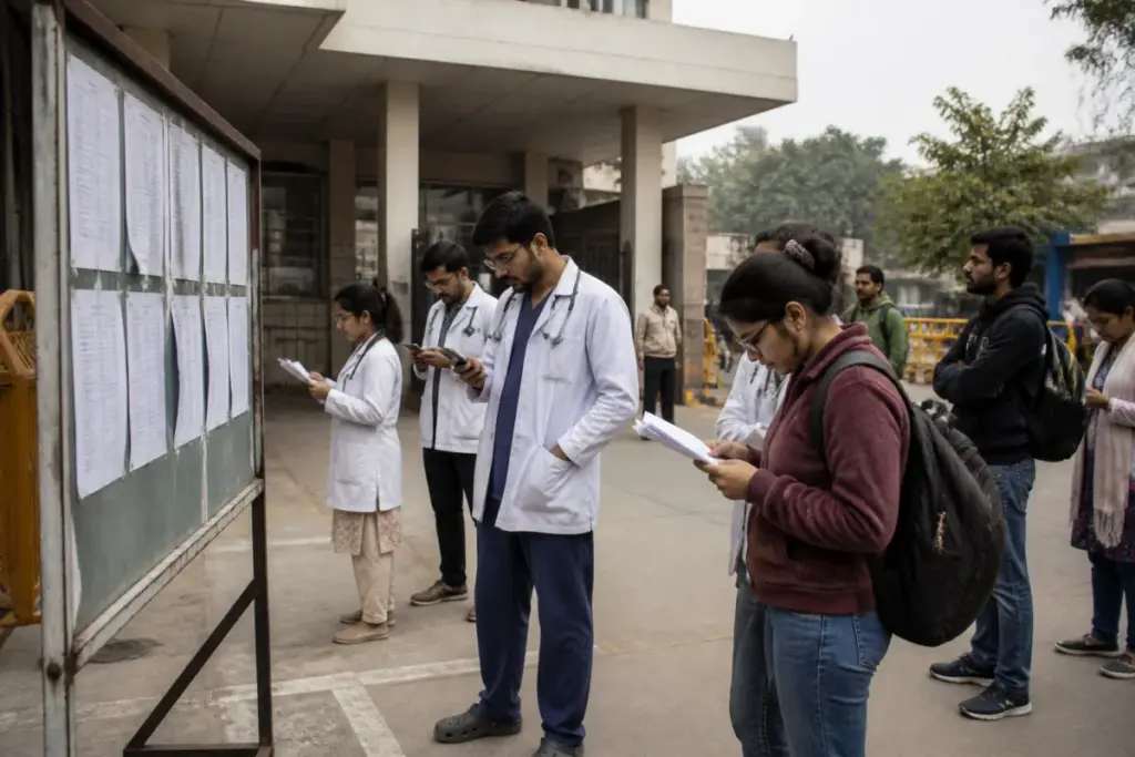 Delhi government hospital recruitment notice board outside a public hospital
