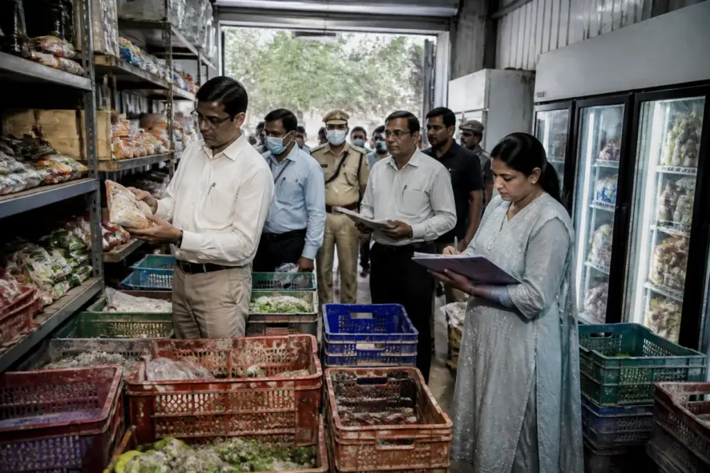 Delhi food safety raids inspect a quick-commerce warehouse for expired food and poor hygiene