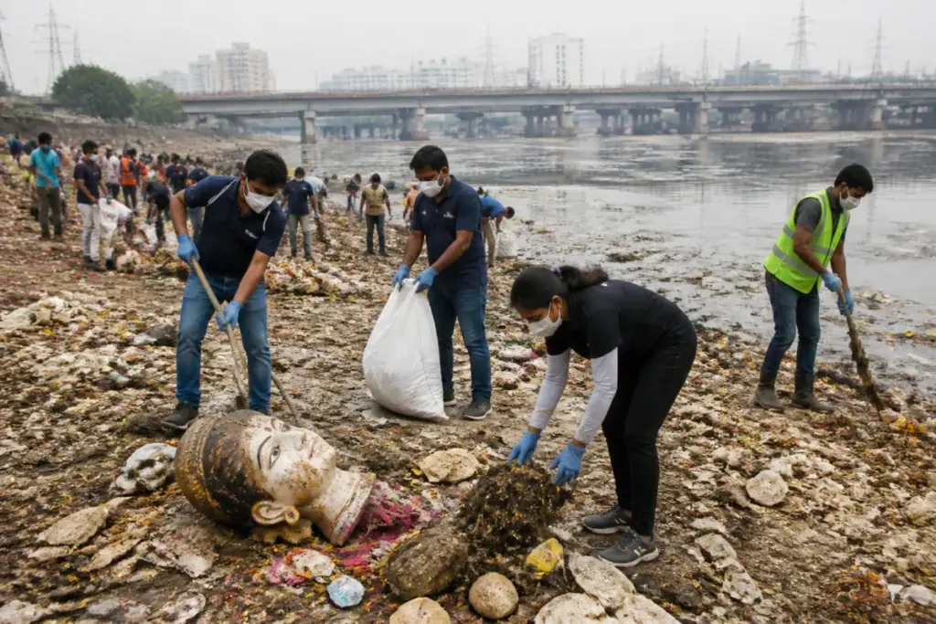 Yamuna cleaning drive at Haathi Ghat near ITO in Delhi