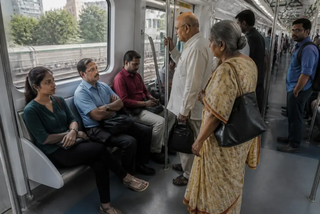 Bengaluru Metro train interior linked to a passenger safety complaint