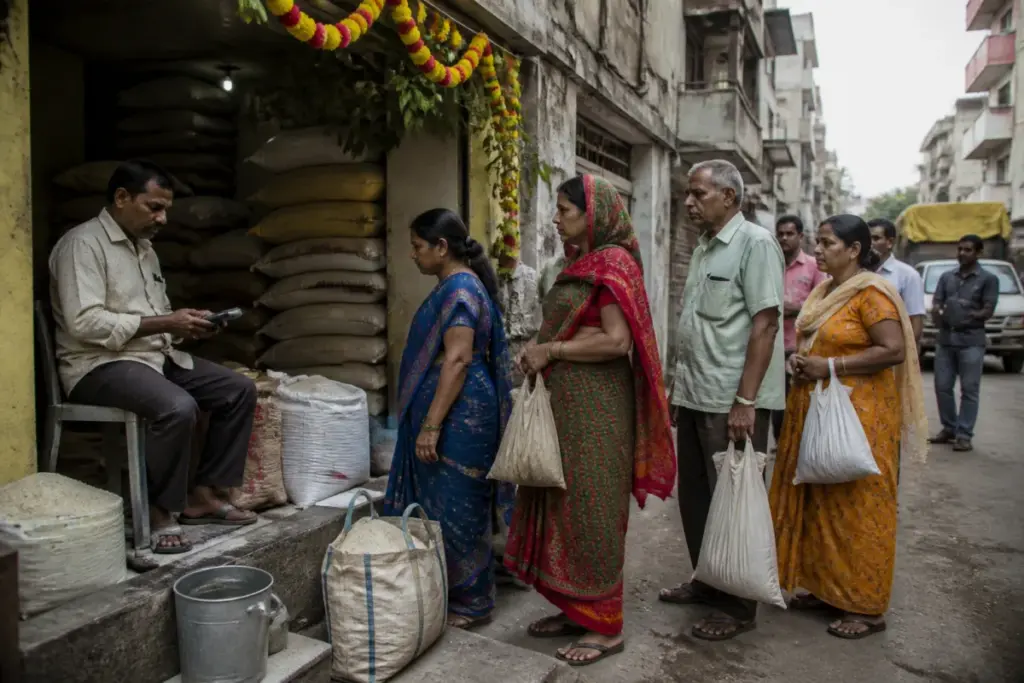 Pune ration rice shortage at a fair price shop during Dussehra