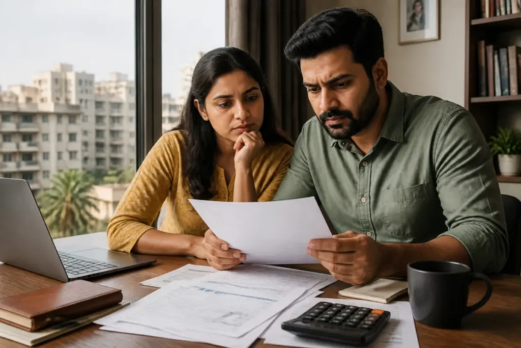 SBI home loan documents and a calculator showing higher EMI costs for borrowers