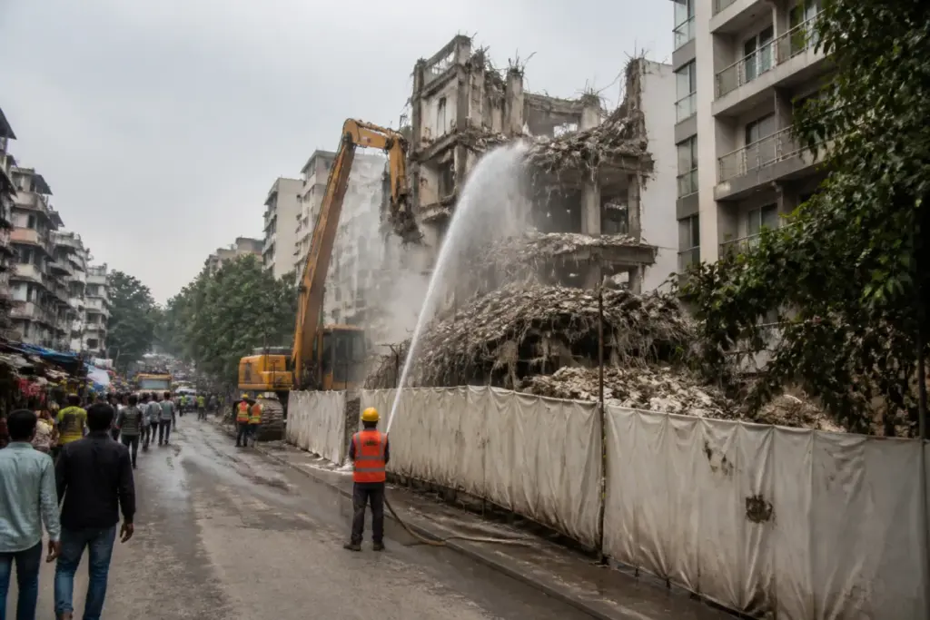Demolition work causing Lokhandwala dust pollution on a busy Andheri West road