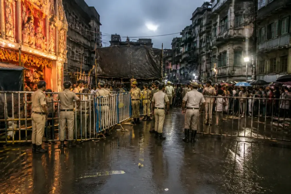 Kolkata stampede site near a crowded Durga Puja pandal after heavy rain