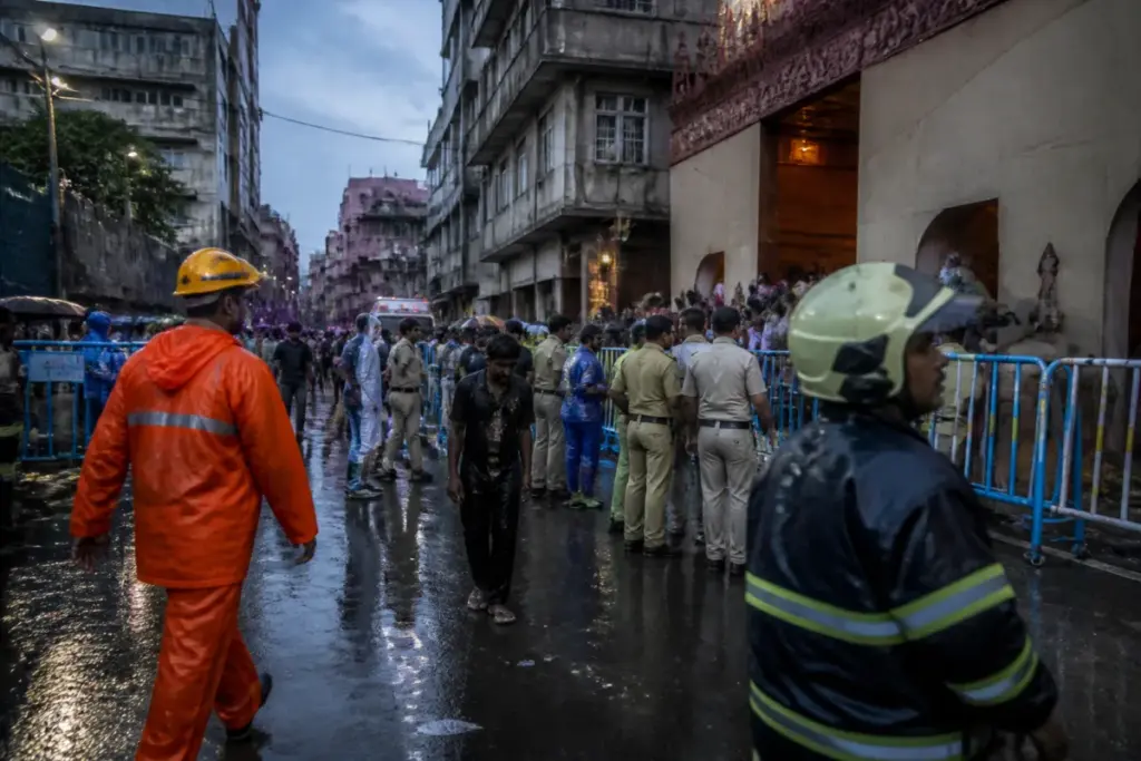 Kolkata stampede site near a crowded Durga Puja pandal and narrow lane