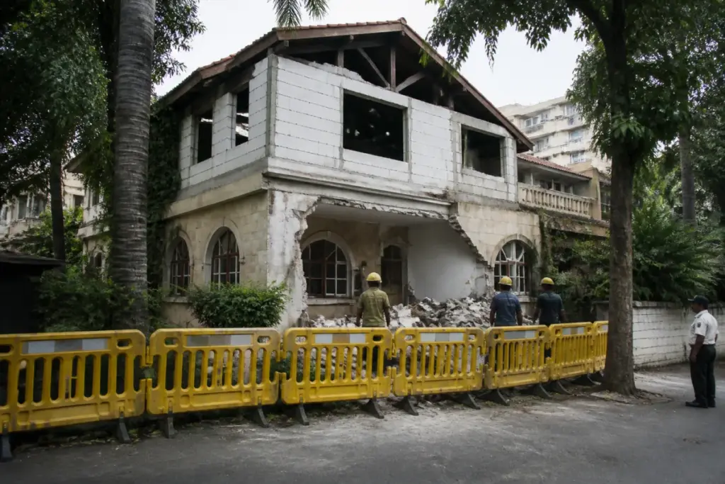 BMC Juhu bungalow demolition site showing civic enforcement at a residential property