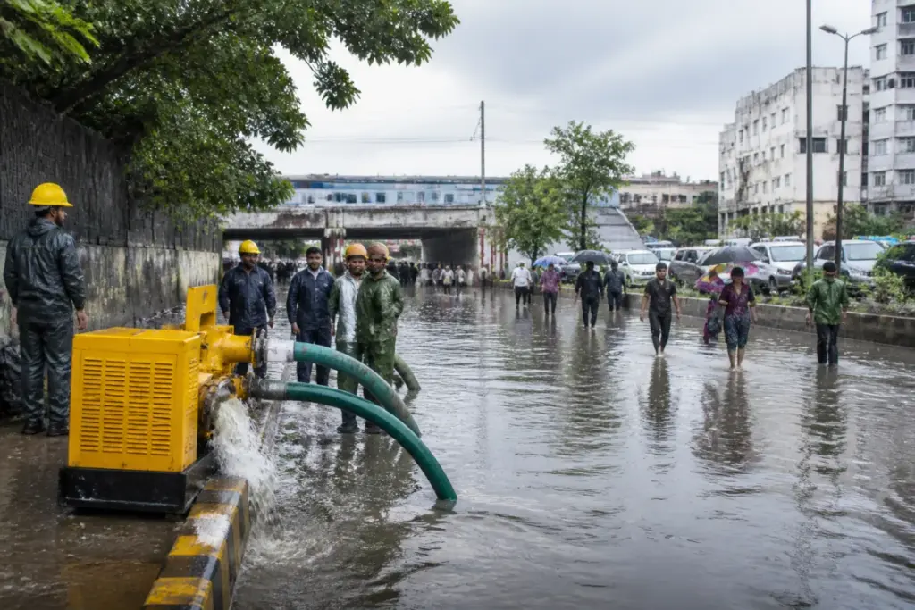 Chennai monsoon preparedness with flooding near a city railway subway