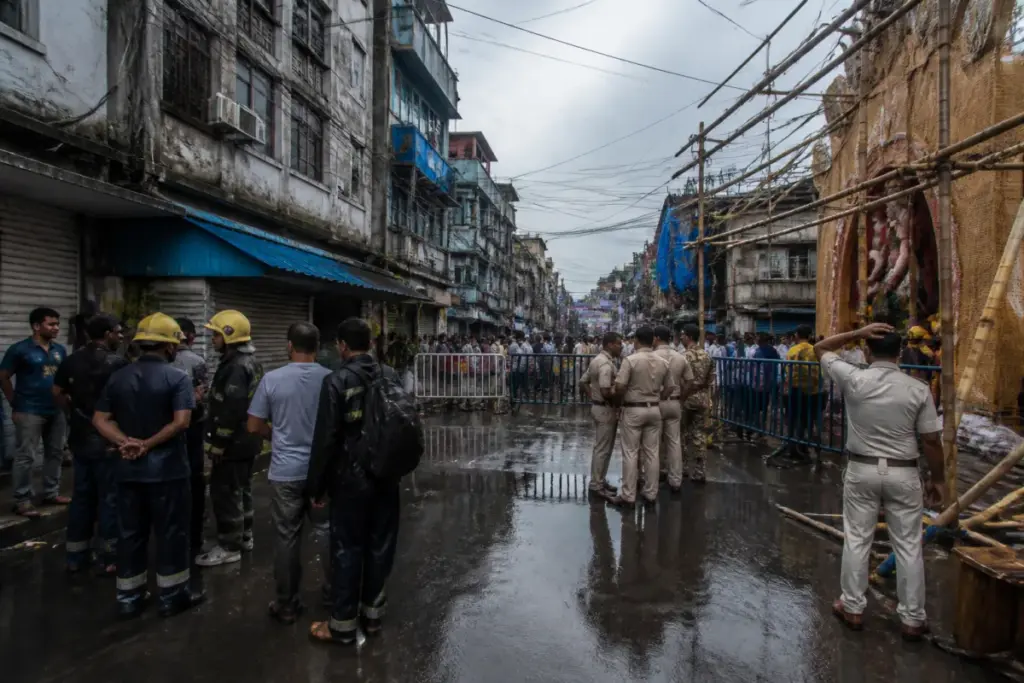 Kolkata pandal stampede site in north Kolkata after the deadly crowd surge