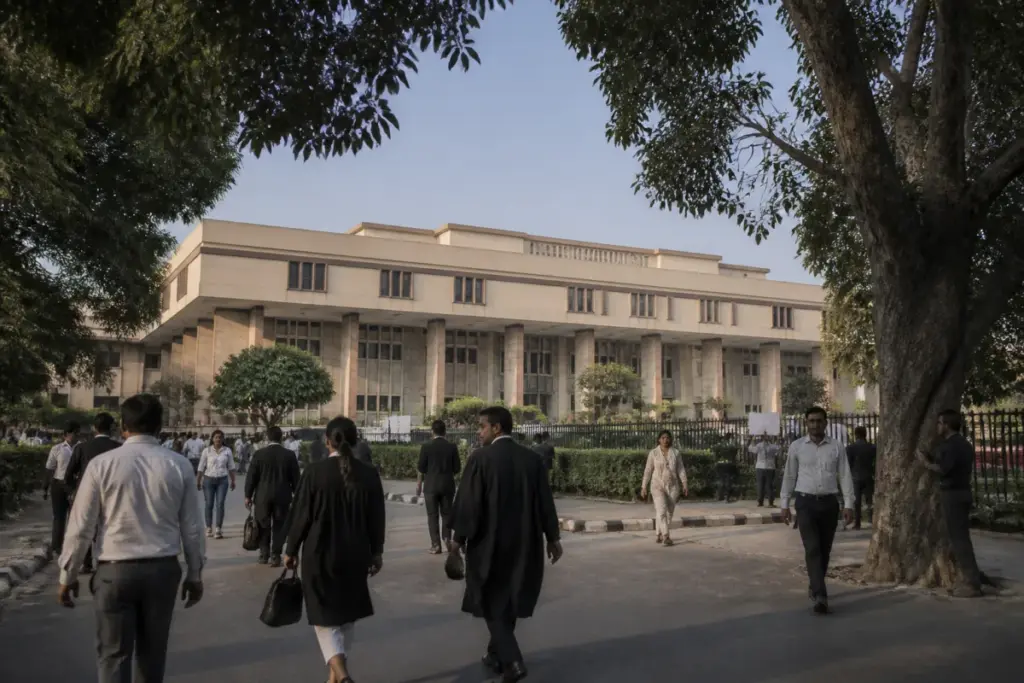Delhi High Court building linked to a ruling on an SSC protest FIR