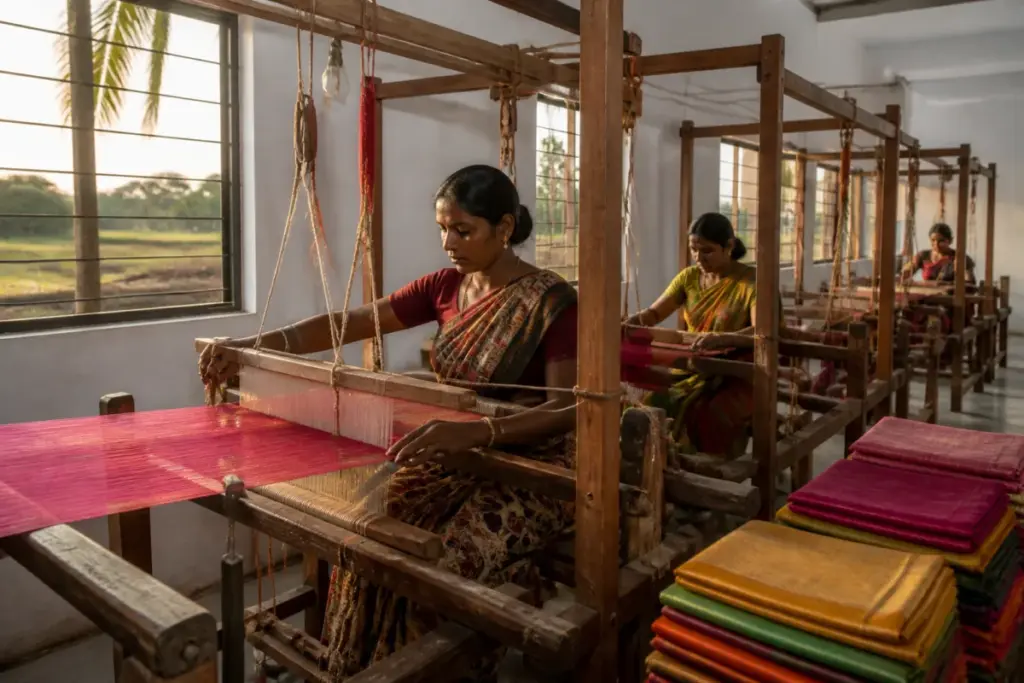 Dhapewada textile project building supporting local handloom production near Nagpur
