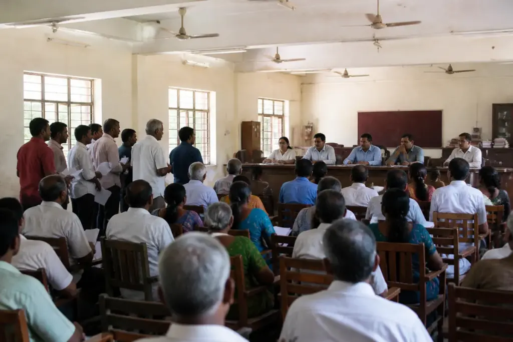 Residents attend a Hosanagara Prajaseva meeting with petitions about local development issues