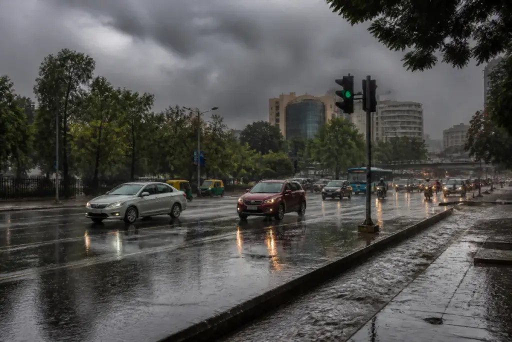 Karnataka rain alert over Bengaluru streets during a heavy monsoon shower