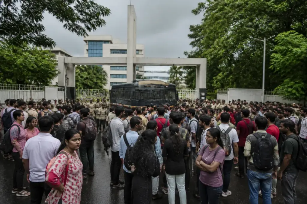 IIT Bombay protests outside the institute’s main gate in Powai, Mumbai