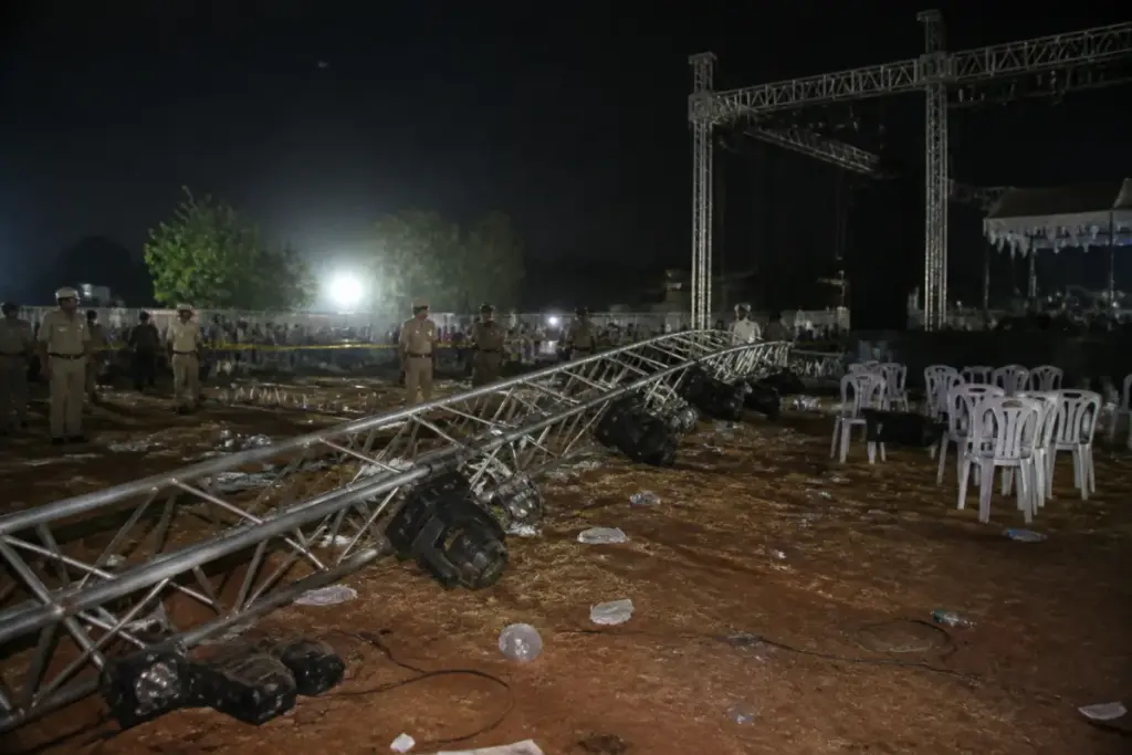 MVSR College lighting truss collapse aftermath at a Nadergul campus event