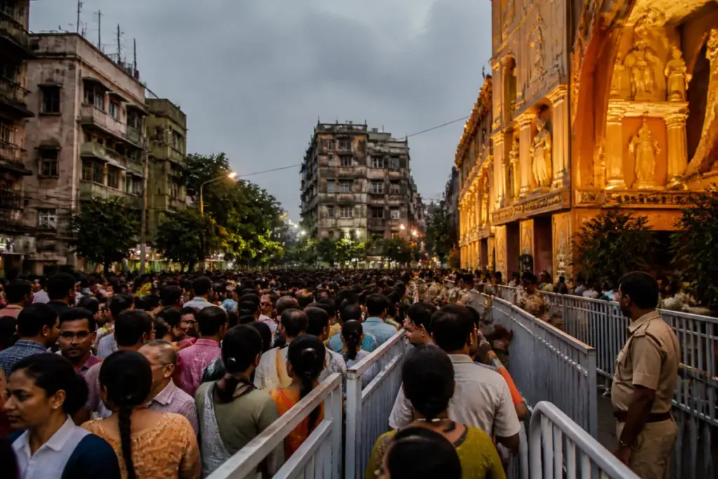 Kolkata Chorbagan crowd crush site during a crowded Durga Puja evening