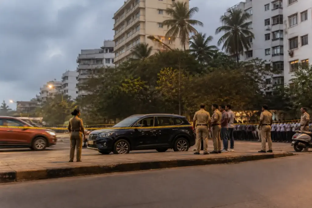 Mumbai shooting site near Juhu, with police investigating a car firing incident