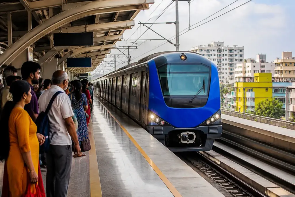 Chennai Metro train operating under the holiday timetable