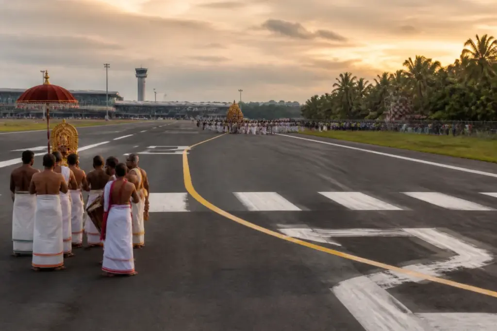 Thiruvananthapuram airport runway linked to the Alpassi Arattu procession