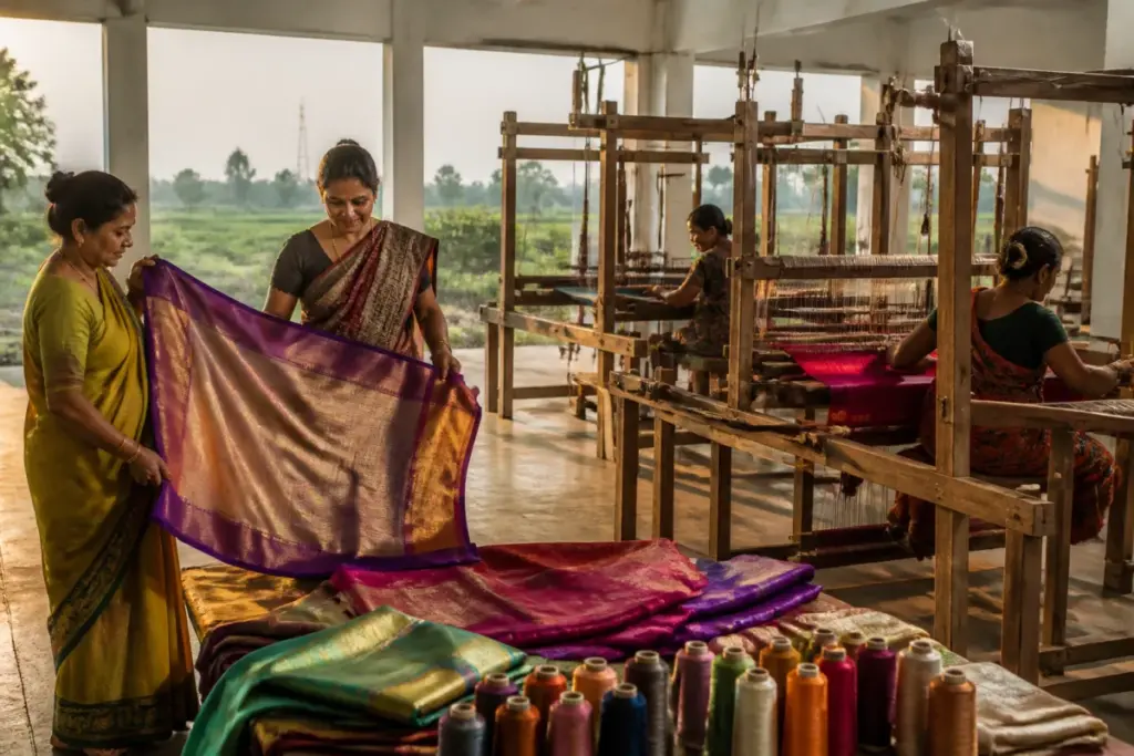 Dhapewada silk sarees displayed at a Nagpur handloom event