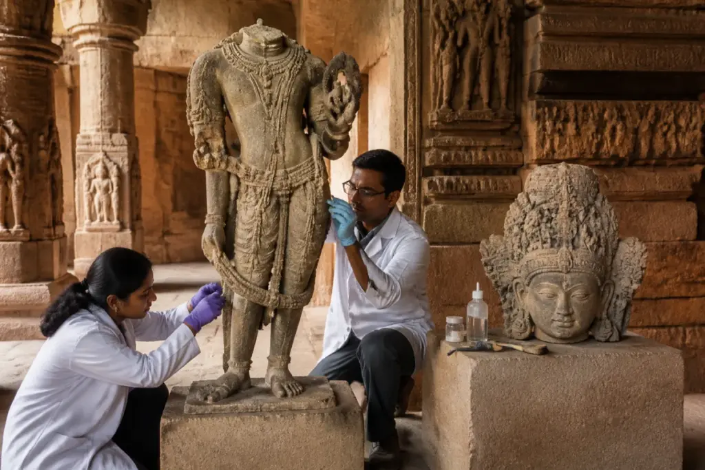 Khajuraho Vishnu restoration at the historic Javari Temple in Madhya Pradesh