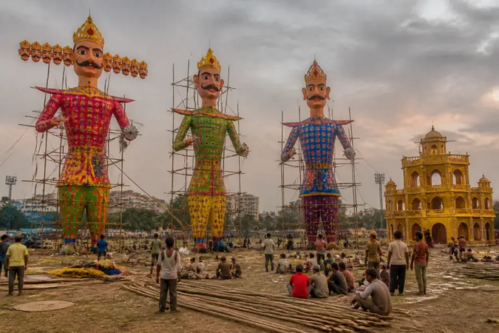Patna Ravan Vadh effigies being prepared at Gandhi Maidan