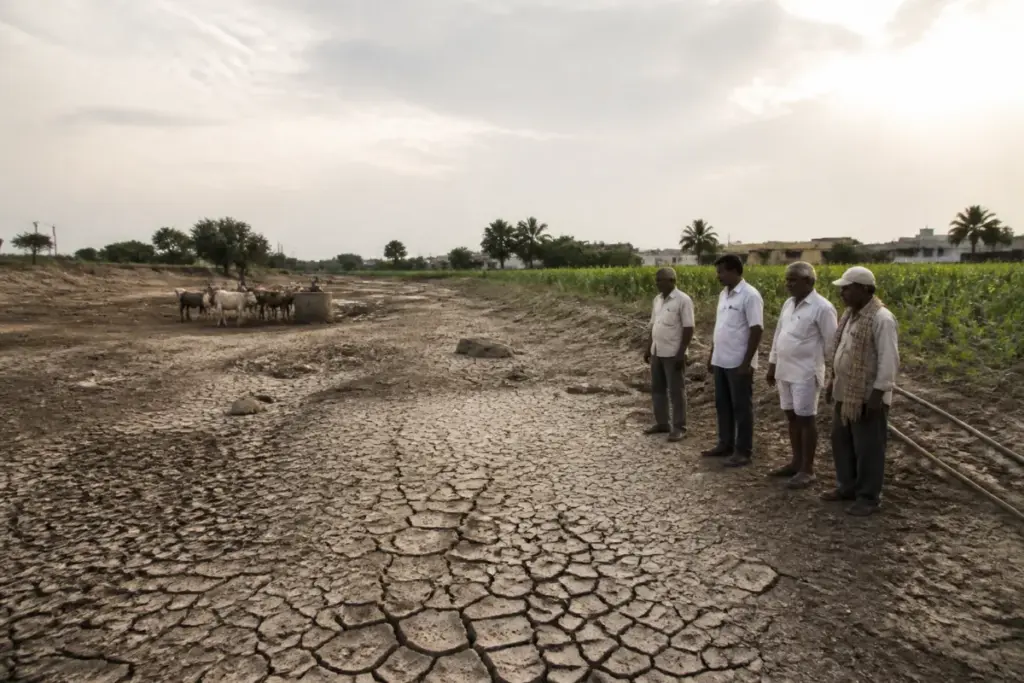 Dry Bhima riverbed highlighting the Bhima river water crisis affecting farmers in Maharashtra