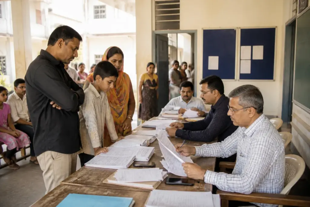 Ahmedabad student document correction camp at a school serving students and parents