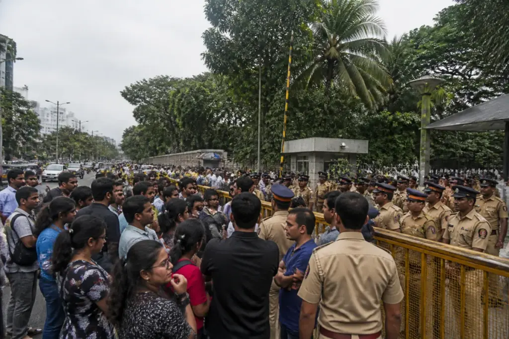 IIT Bombay protests outside the institute’s main gate in Powai, Mumbai