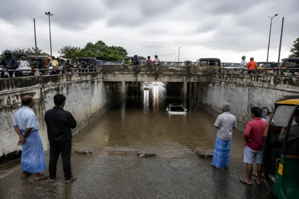 Car trapped in waterlogged Tambaram subway after heavy Chennai rain
