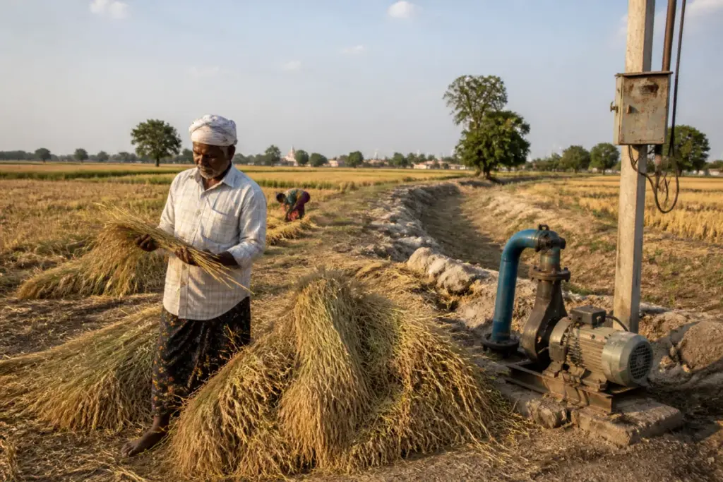 Karimnagar paddy harvest underway in Telangana amid water and power shortages