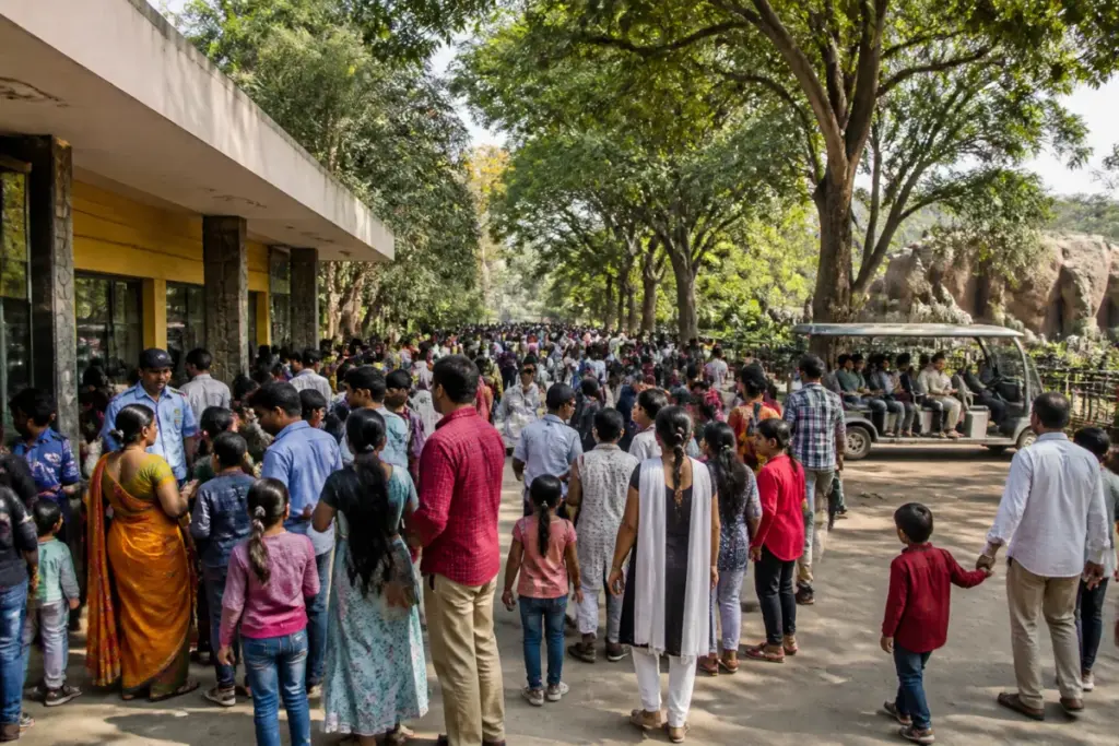 Visitors at Hyderabad zoo during the Dasara holiday season